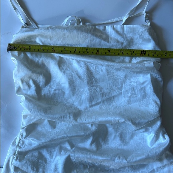 New Floral Jacquard Lace Up Backless Split Hem Satin Cami Dress White Elegant - Picture 5 of 7